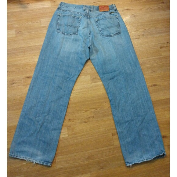 VTG Lucky Brand 165 Jeans Mens 36x32 Straight Leg Dark Wash Blue Denim Distress - Picture 13 of 14